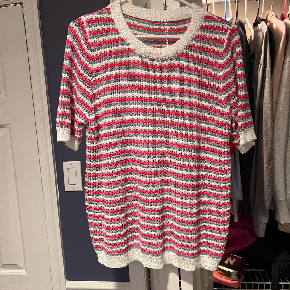Striped Red gray White Knit Top